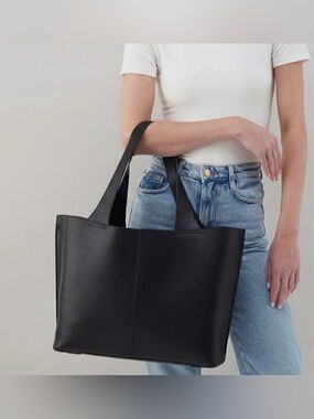 HOBO Black Pebbled Leather Tote with Wide Straps